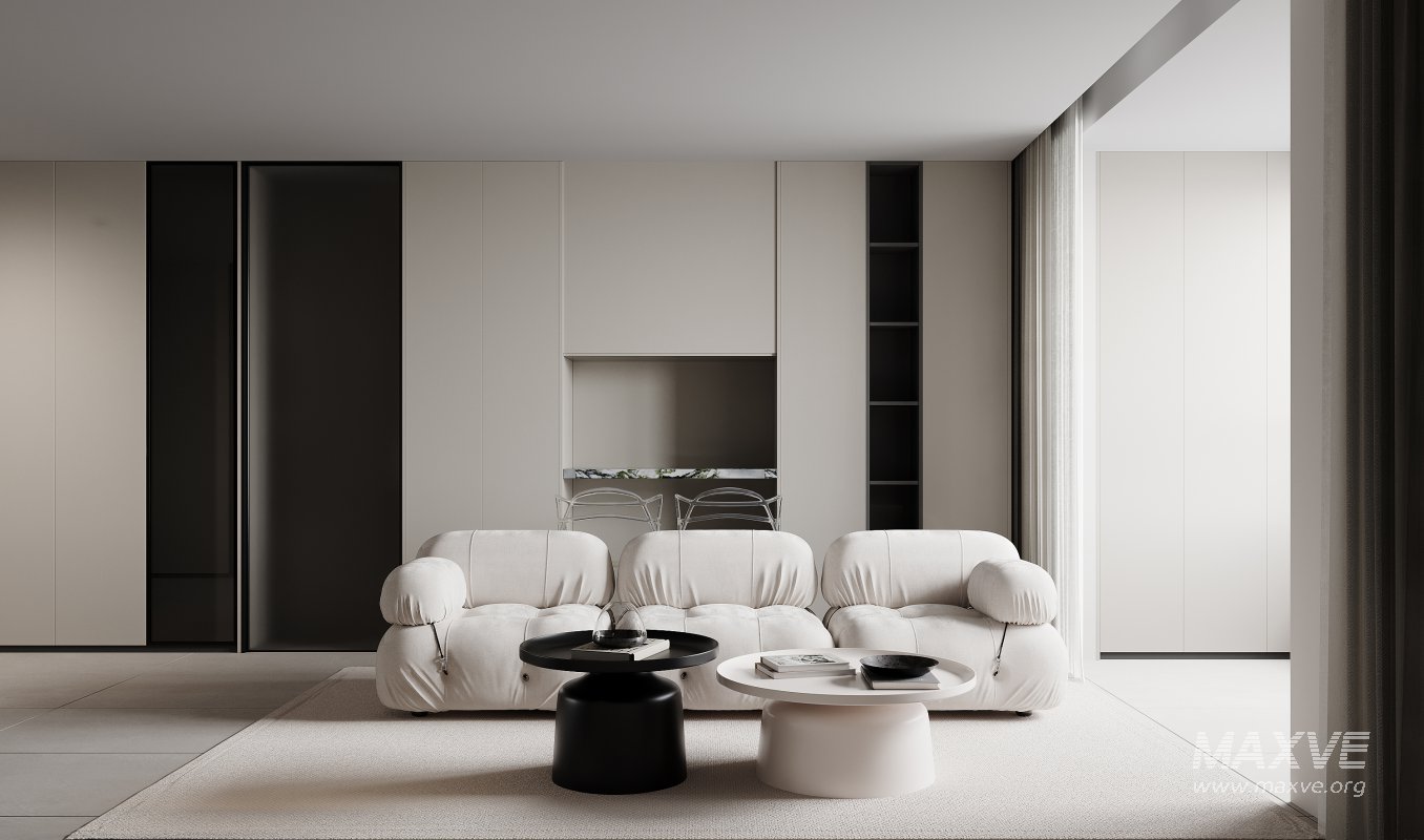 Modern living room and dining room interior scene - Image 1