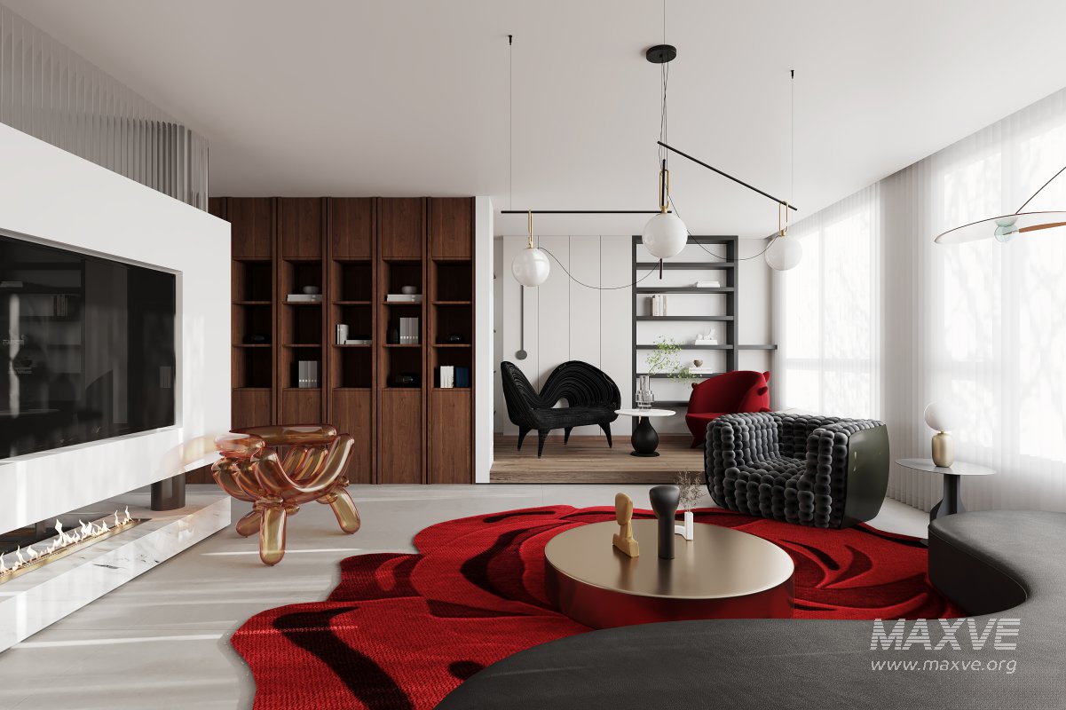 Modern living room and dining room interior scene - Image 8