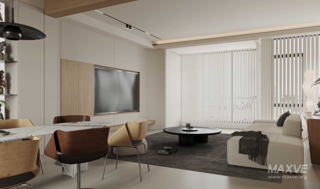 Modern living room and dining room interior scene - Image 2