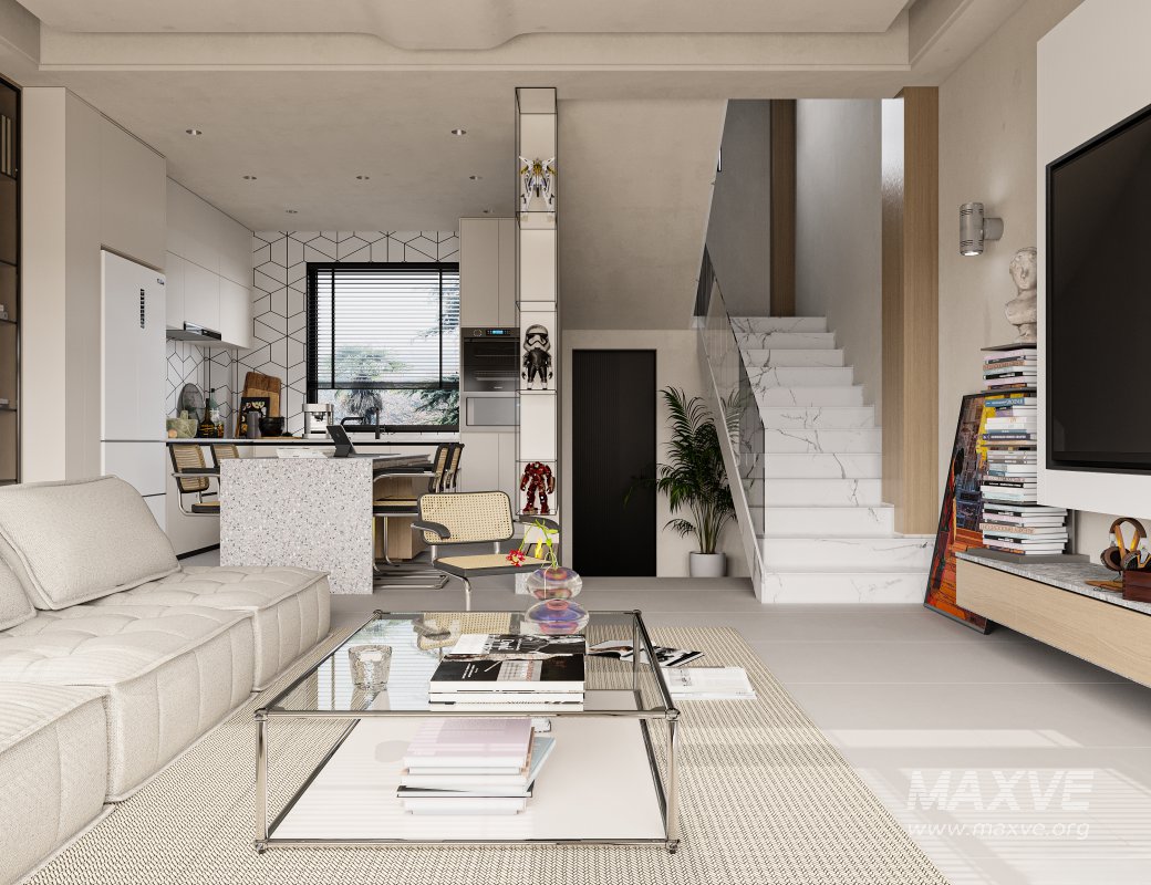 Modern living room and dining room interior scene - Image 3