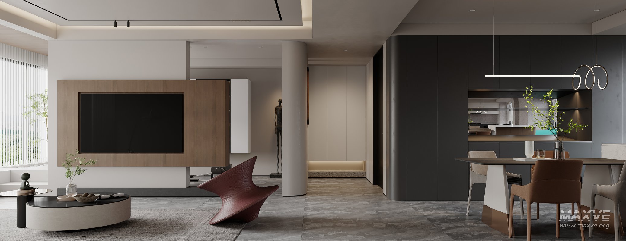 Modern living room and dining room interior scene - Image 1