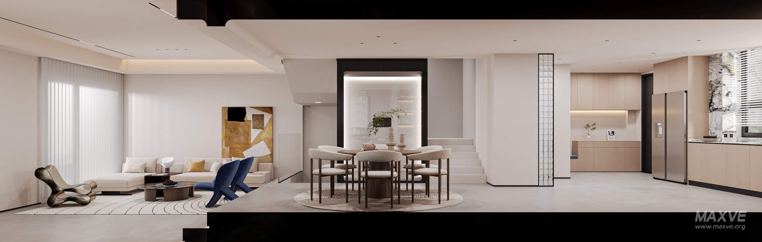 Modern living room and dining room interior scene - Image 1