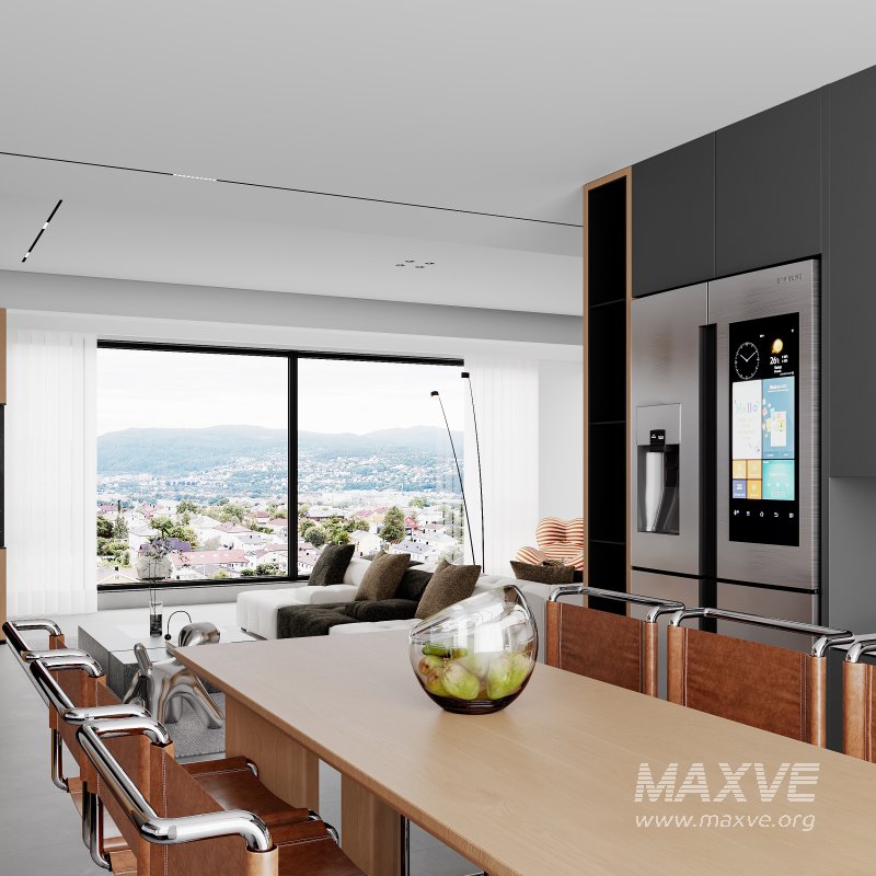 Modern living room and dining room interior scene - Image 1