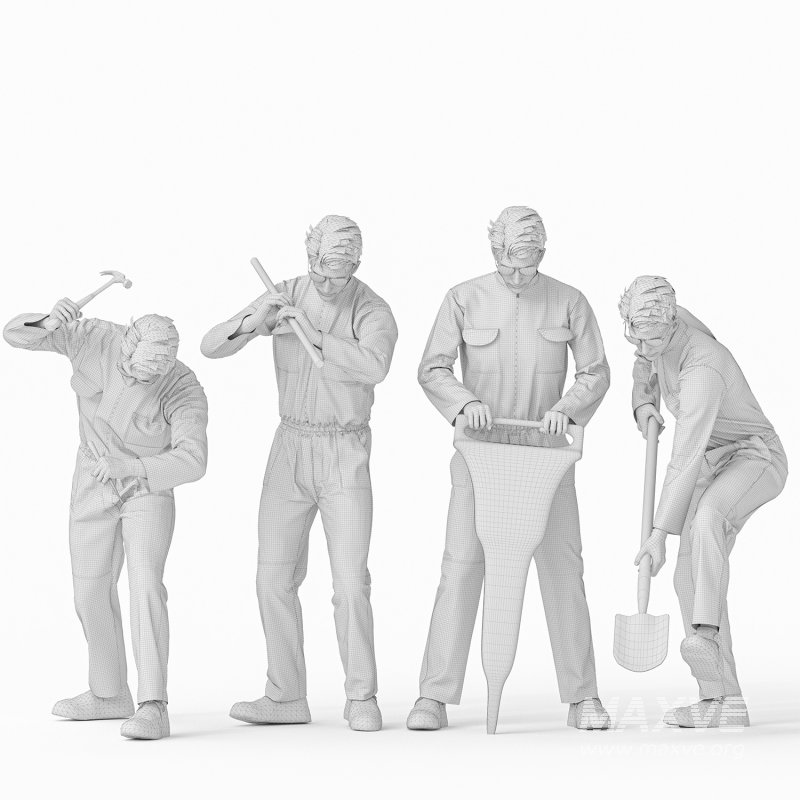 Worker Labor man work tools in 04 poses - Image 2