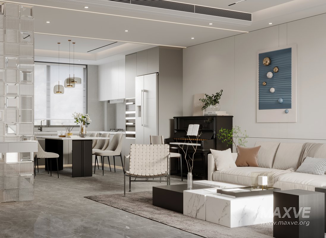 Modern living room and dining room interior scene - Image 1