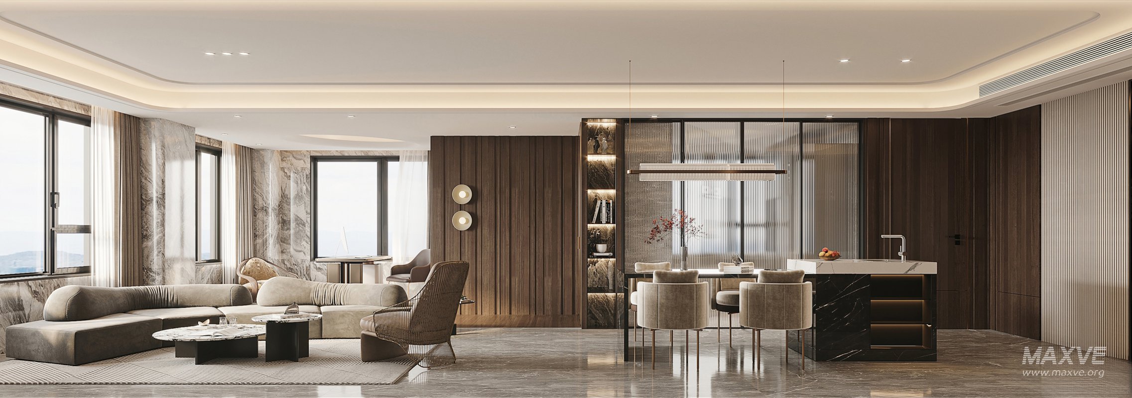 Modern living room and dining room interior scene - Image 1