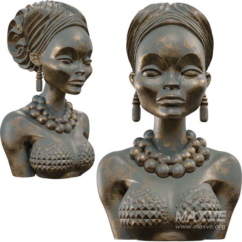Polished Wood Bust 3D Model Stylized Female Figure - Image 6