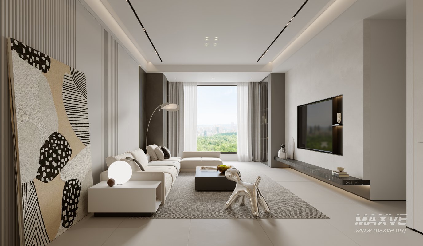 Modern living room and dining room bedroom interior scene - Image 2
