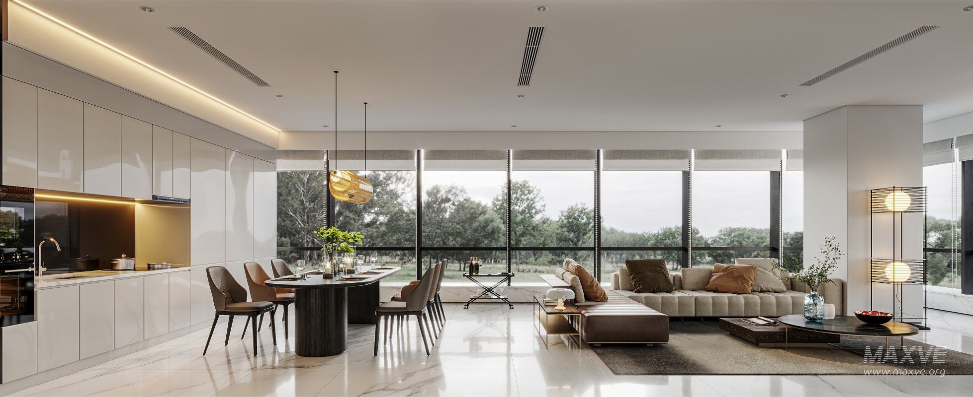 Modern living room and dining room interior scene - Image 1