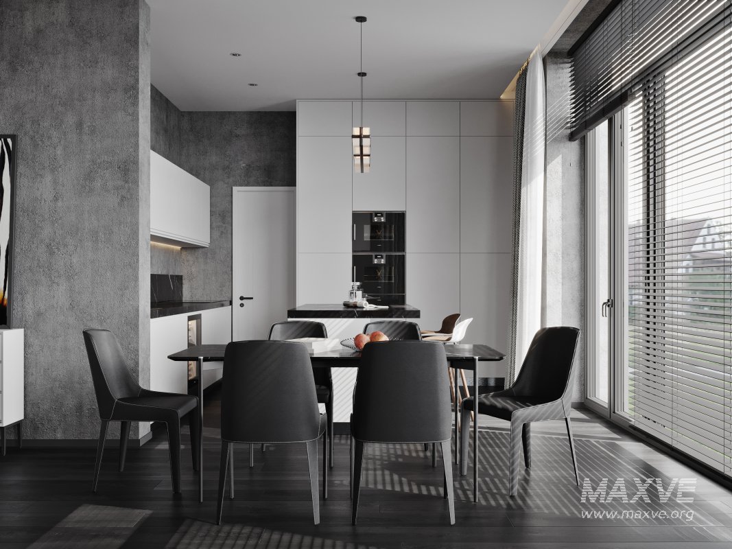 Modern living room and dining room interior scene - Image 1