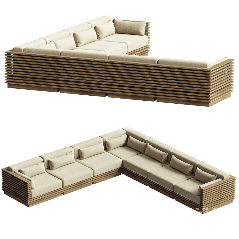 Batten Natural Teak L Shaped Outdoor Sectional - Image 4