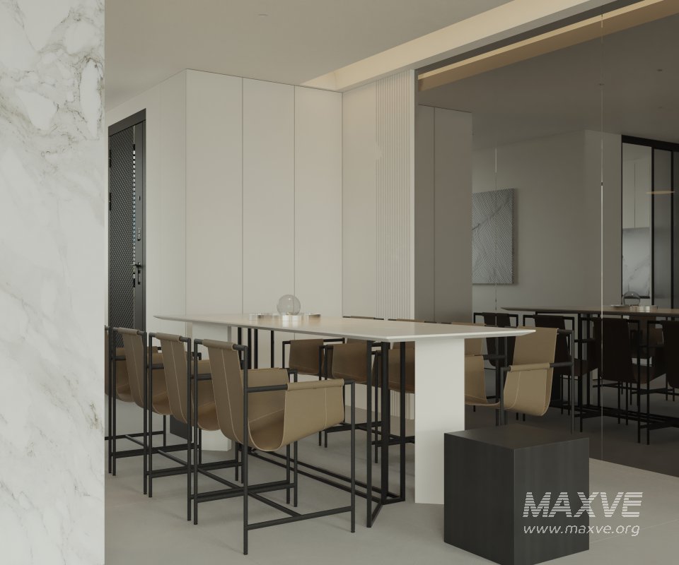 Modern living room and dining room bedroom interior scene - Image 9