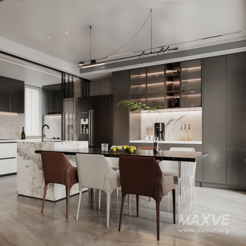 Modern living room and dining room interior scene - Image 2