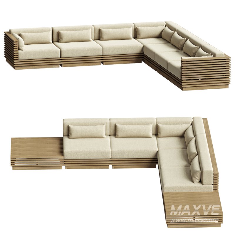 Batten Natural Teak L Shaped Outdoor Sectional - Image 1