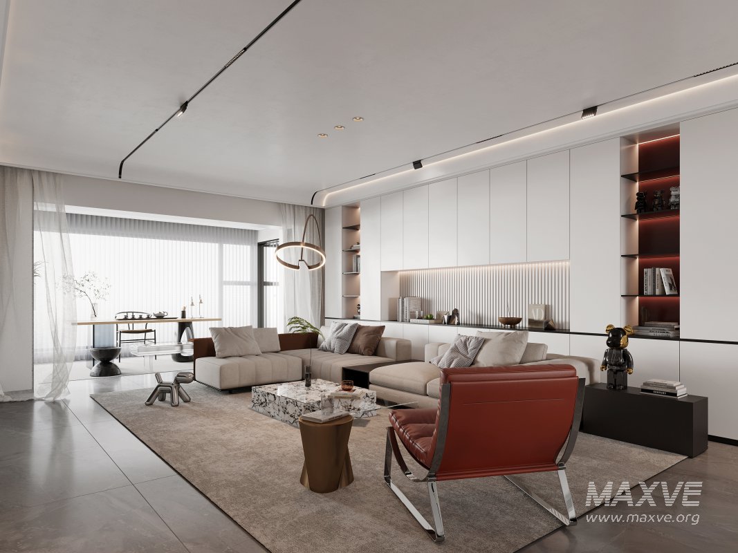 Modern living room and dining room interior scene - Image 7