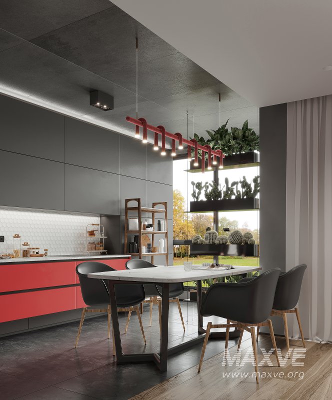 Modern living room and dining room kitchen interior scene - Image 4