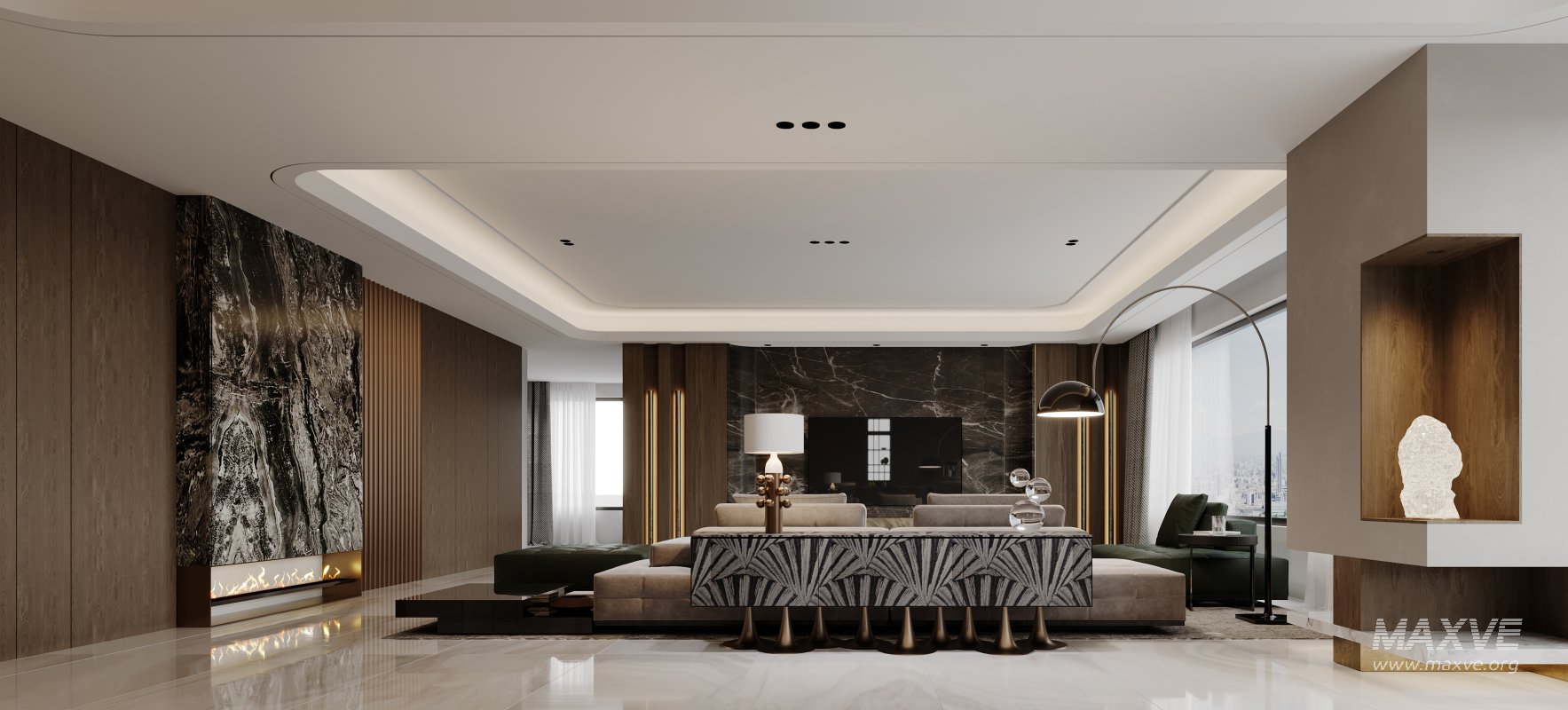 Modern living room and dining room interior scene - Image 2