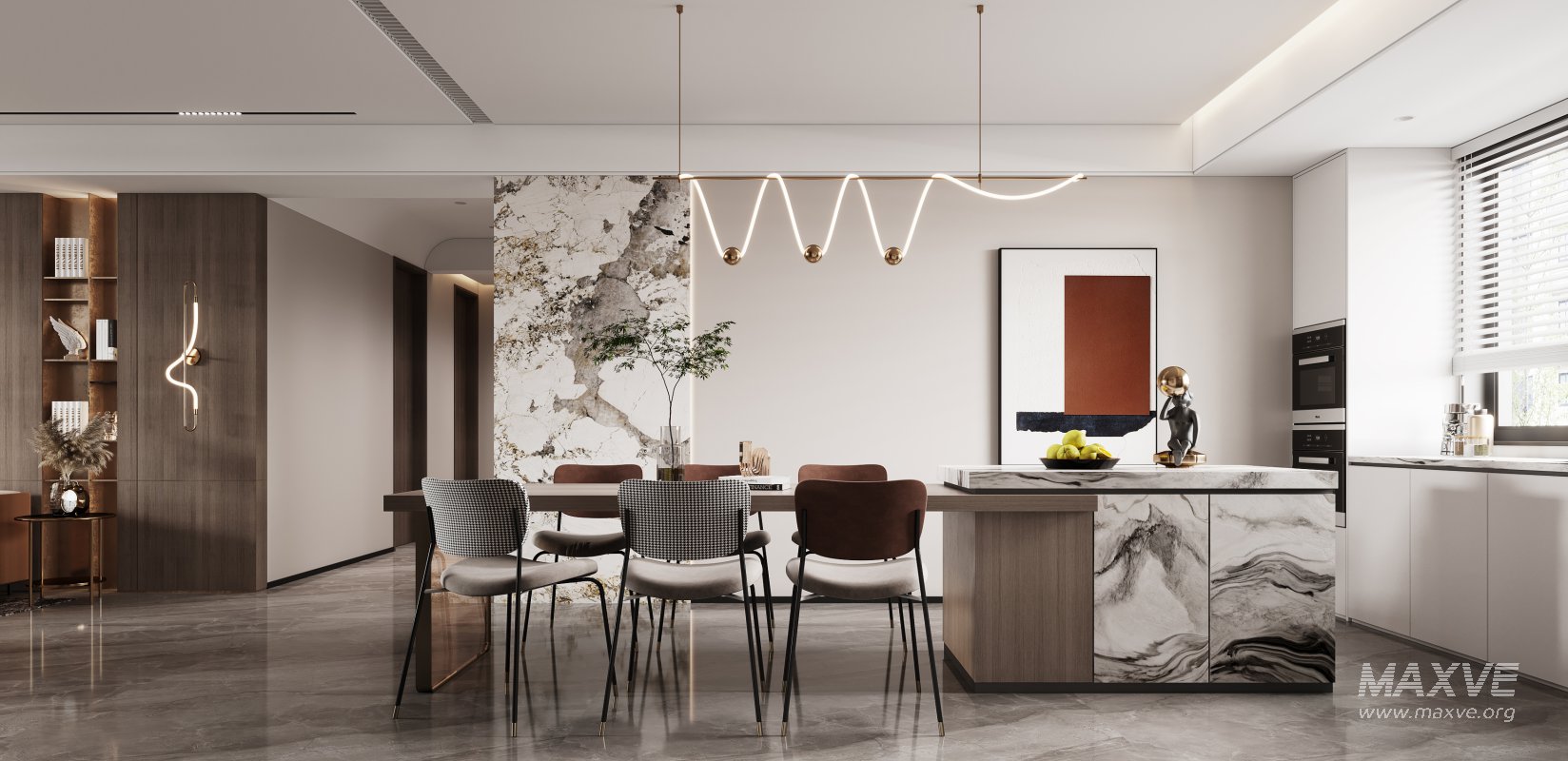 Modern living room and dining room interior scene - Image 1