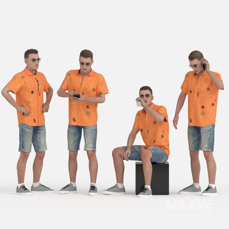 Man with Hawaiian shirt 04 poses - Image 3