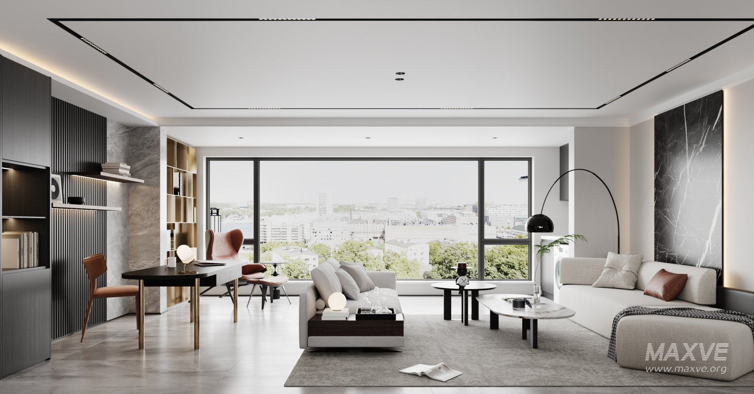 Modern living room and dining room interior scene - Image 1