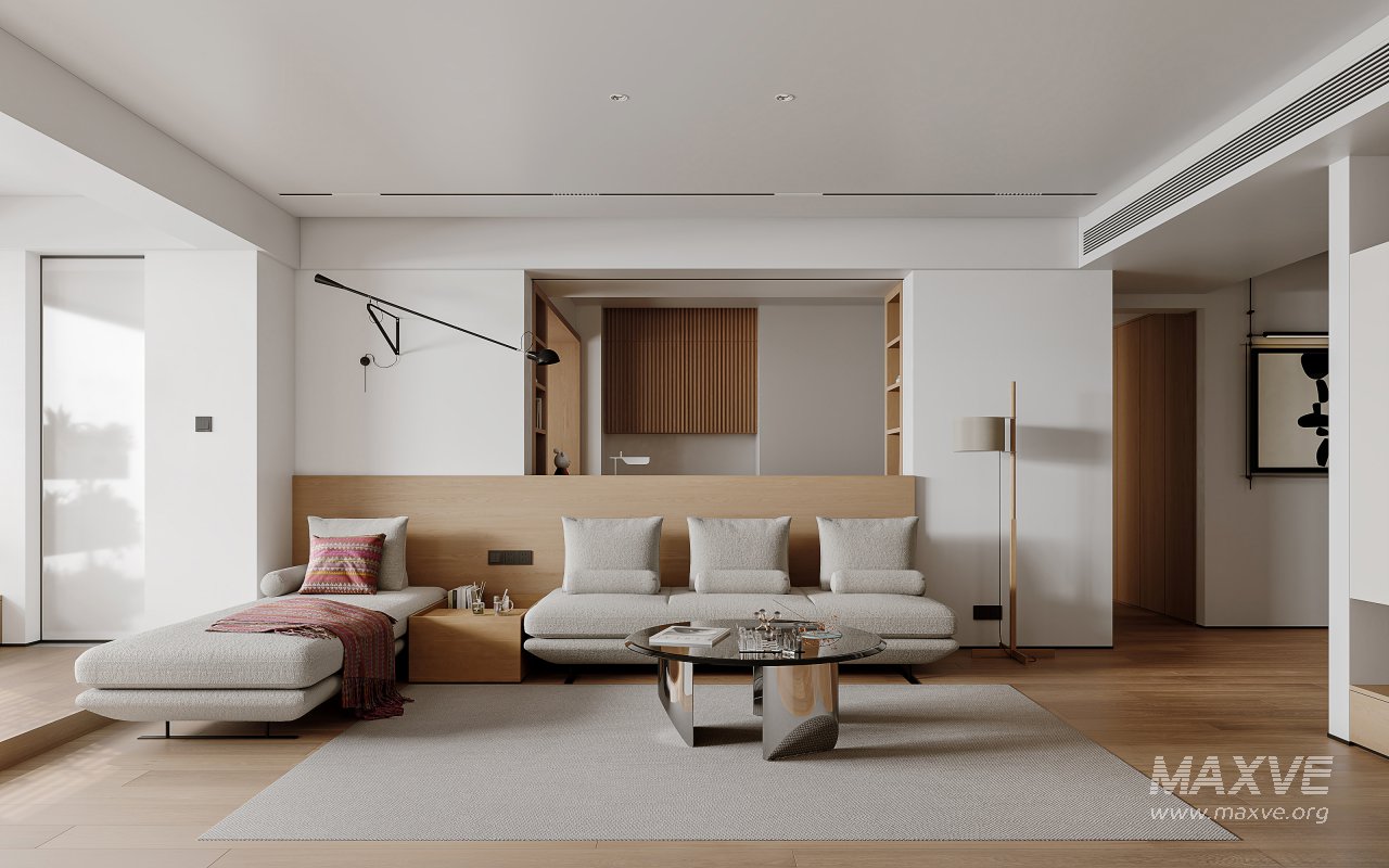 Modern living room and dining room office room interior scene - Image 3