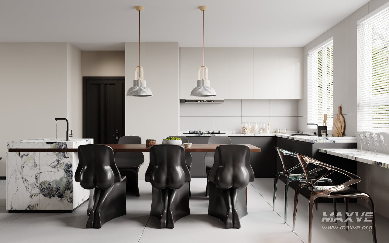 Modern living room and dining room interior scene - Image 1