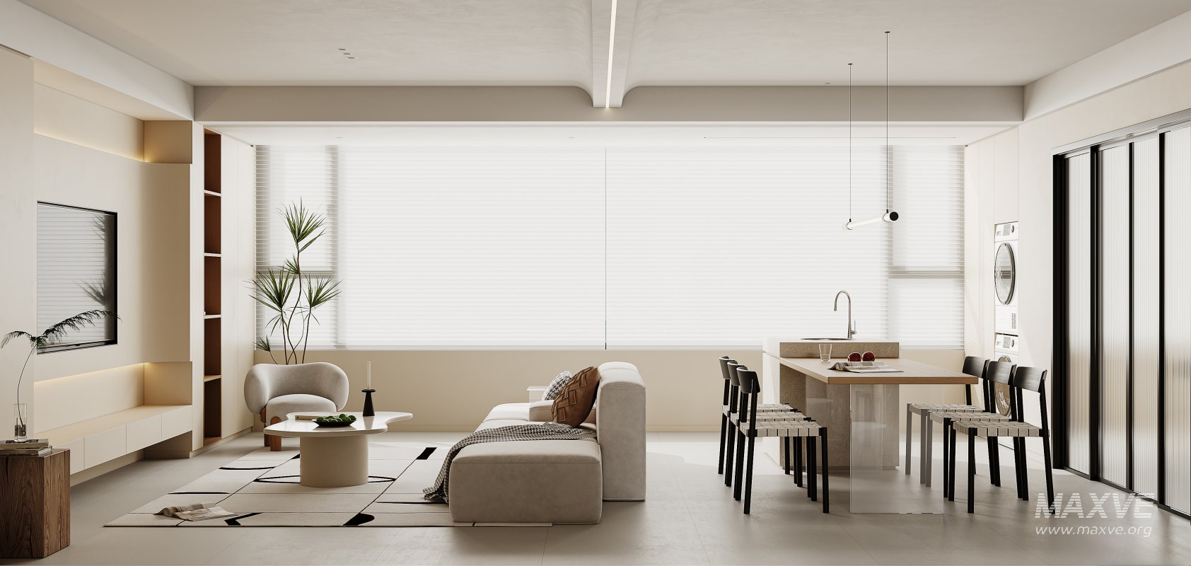 Modern living room and dining room interior scene - Image 1