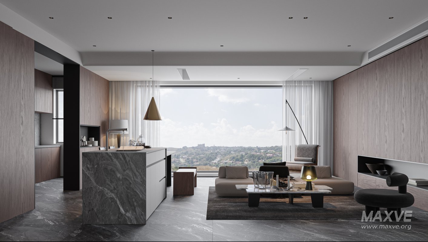 Modern living room and dining room interior scene - Image 1