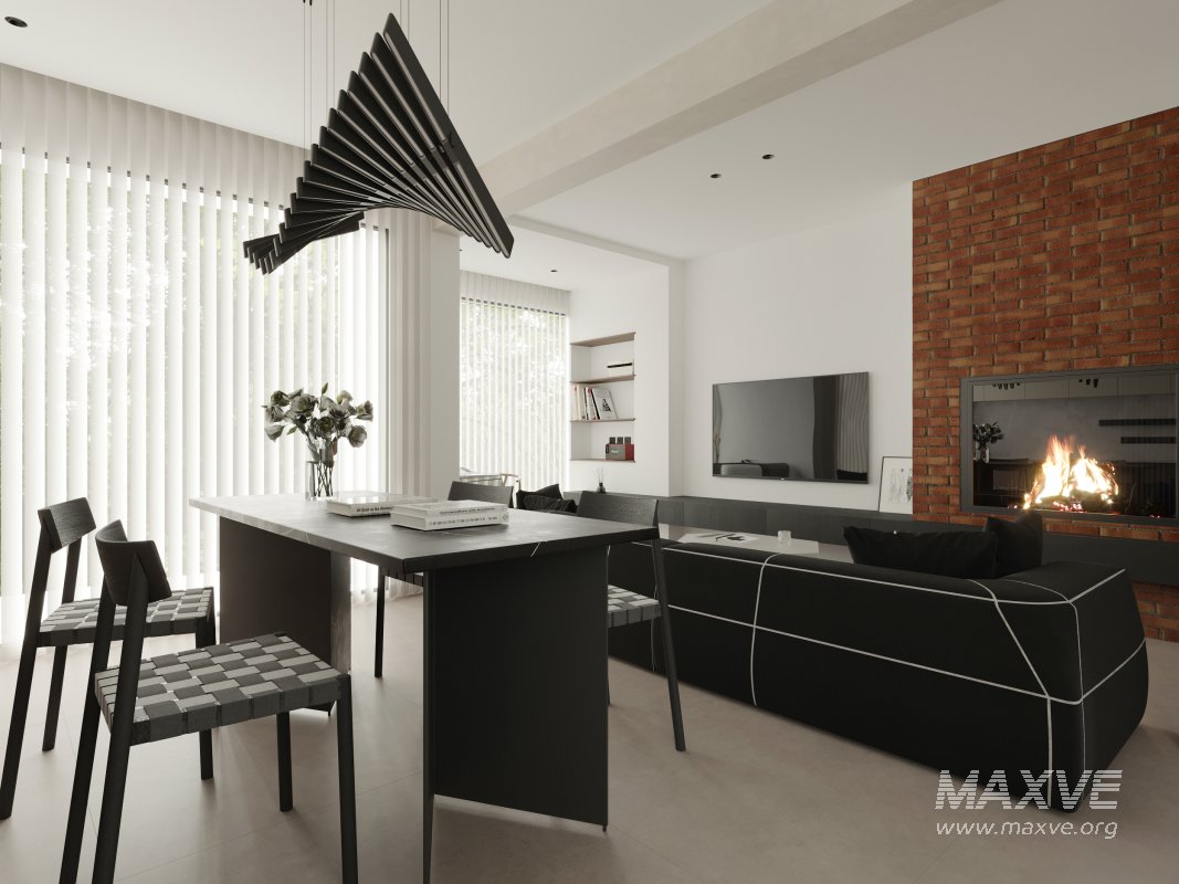 Modern living room and dining room interior scene - Image 1