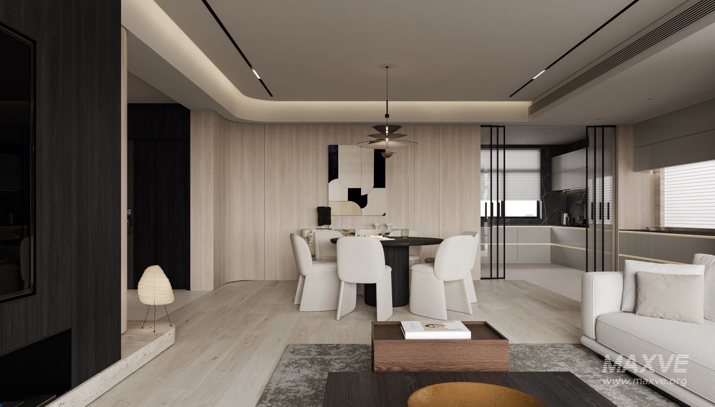 Modern living room and dining room interior scene - Image 1