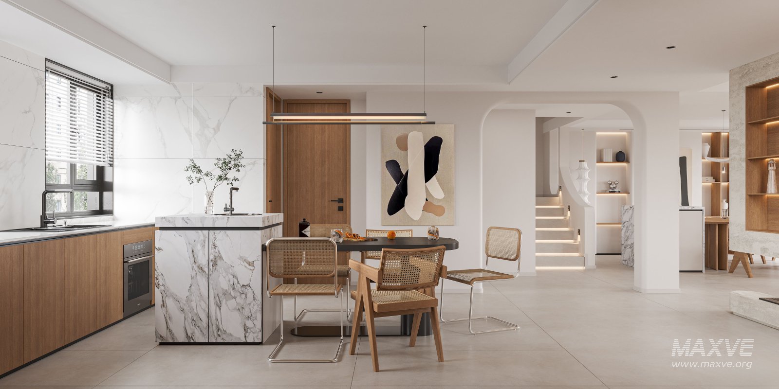 Modern living room and dining room interior scene - Image 2