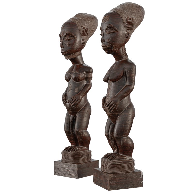Wooden African Couple Stand Statue - Image 3