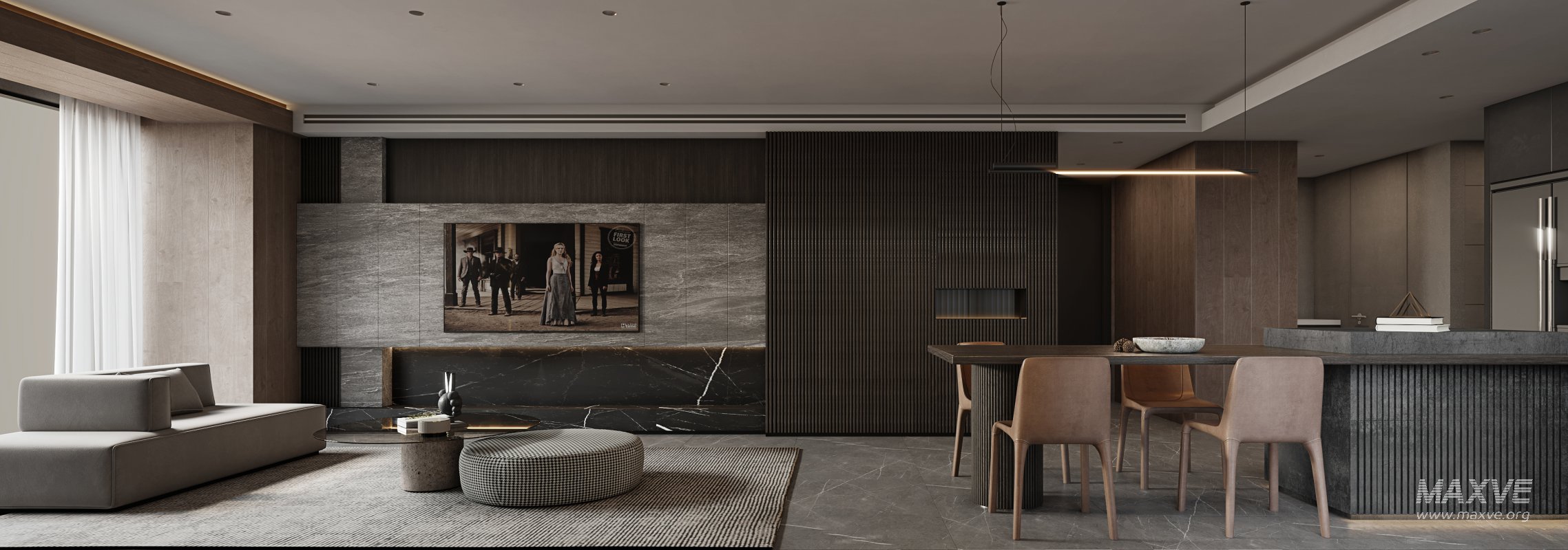 Modern living room and dining room bedroom interior scene - Image 2