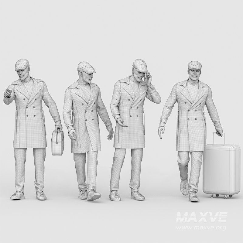 Travel Man in Trip With Coat in 04 Poses - Image 1