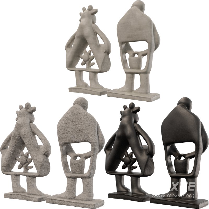 Stone Whimsical Couple Sculpture Set - Image 1