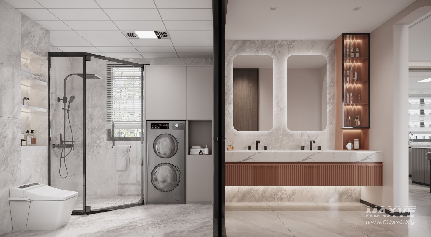 Modern living room and dining room kitchen interior scene - Image 3