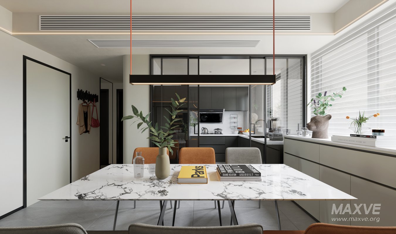 Modern living room and dining room interior scene - Image 1