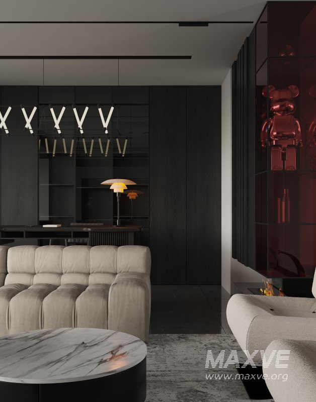 Modern living room and dining room interior scene - Image 9