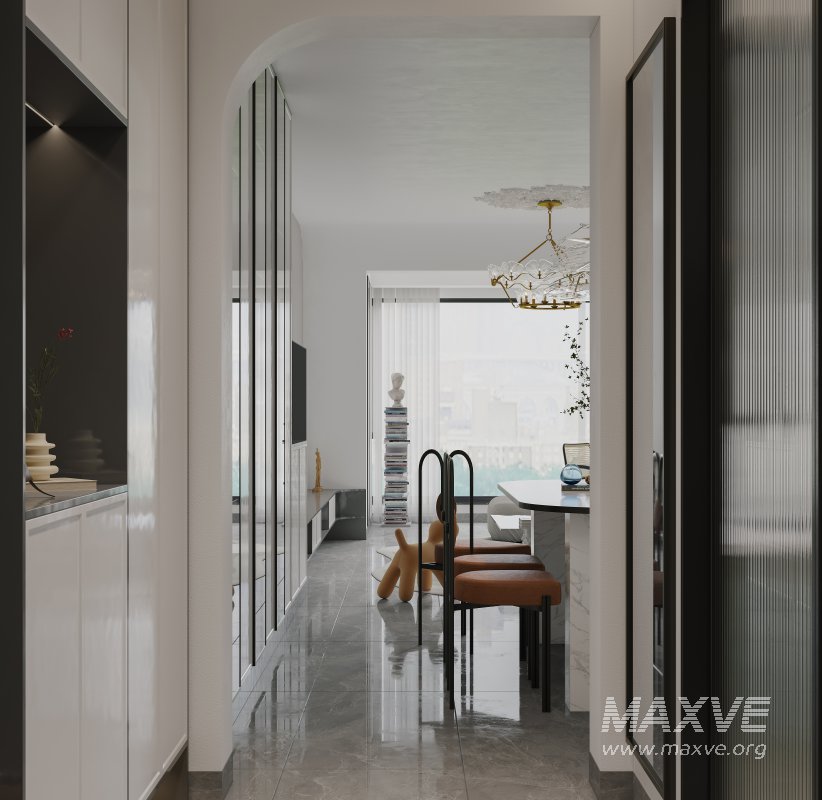 Modern living room and dining room bedroom interior scene - Image 3