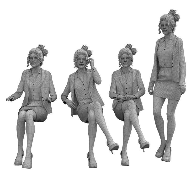 woman skirt suit in 4 poses - Image 5