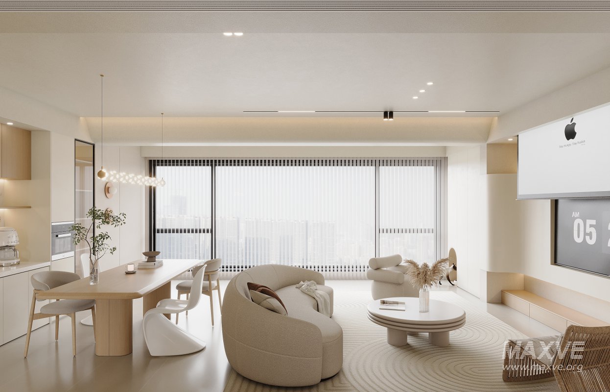 Modern living room and dining room bedroom interior scene - Image 3