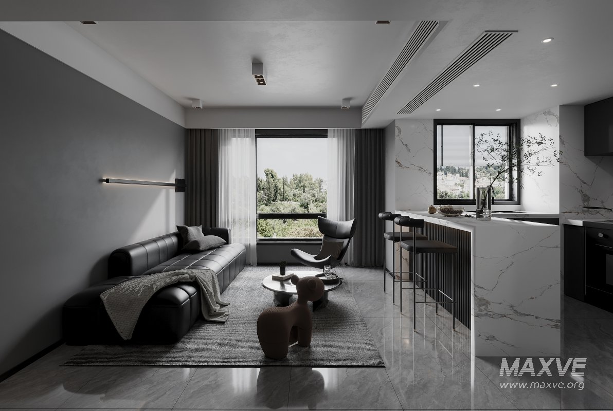 Modern living room and dining room interior scene - Image 2