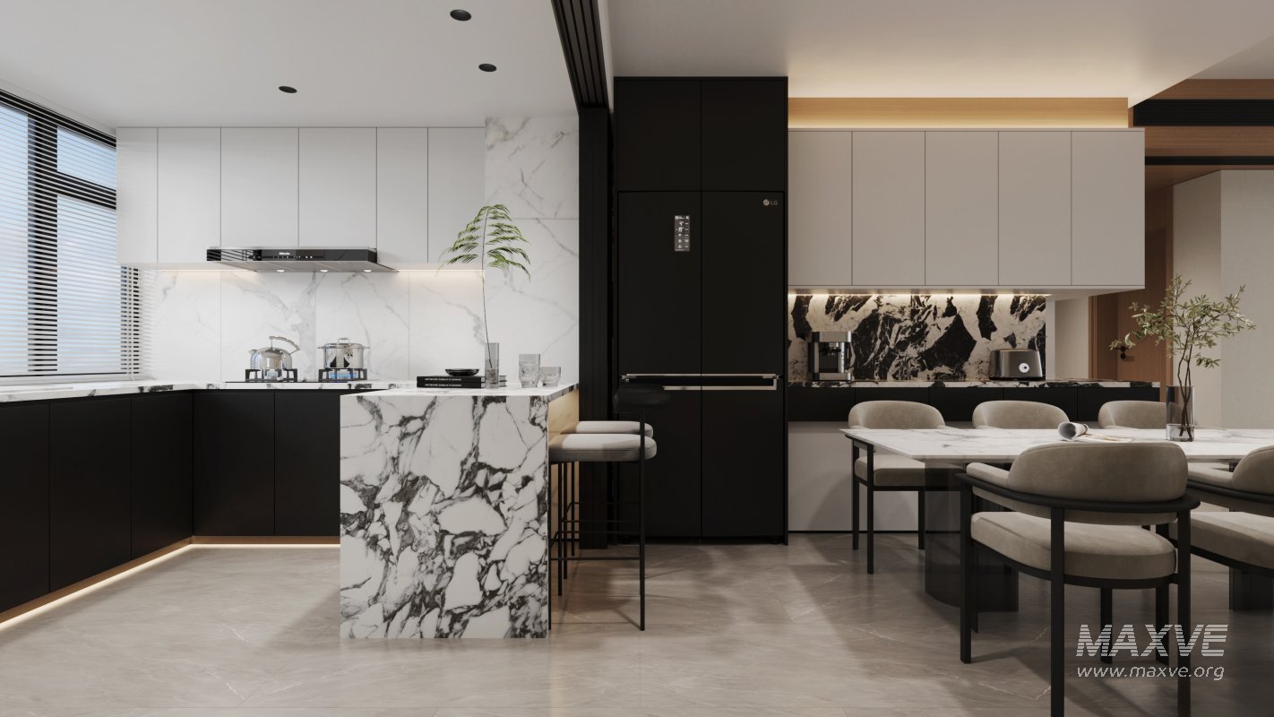 Modern living room and dining room interior scene - Image 1