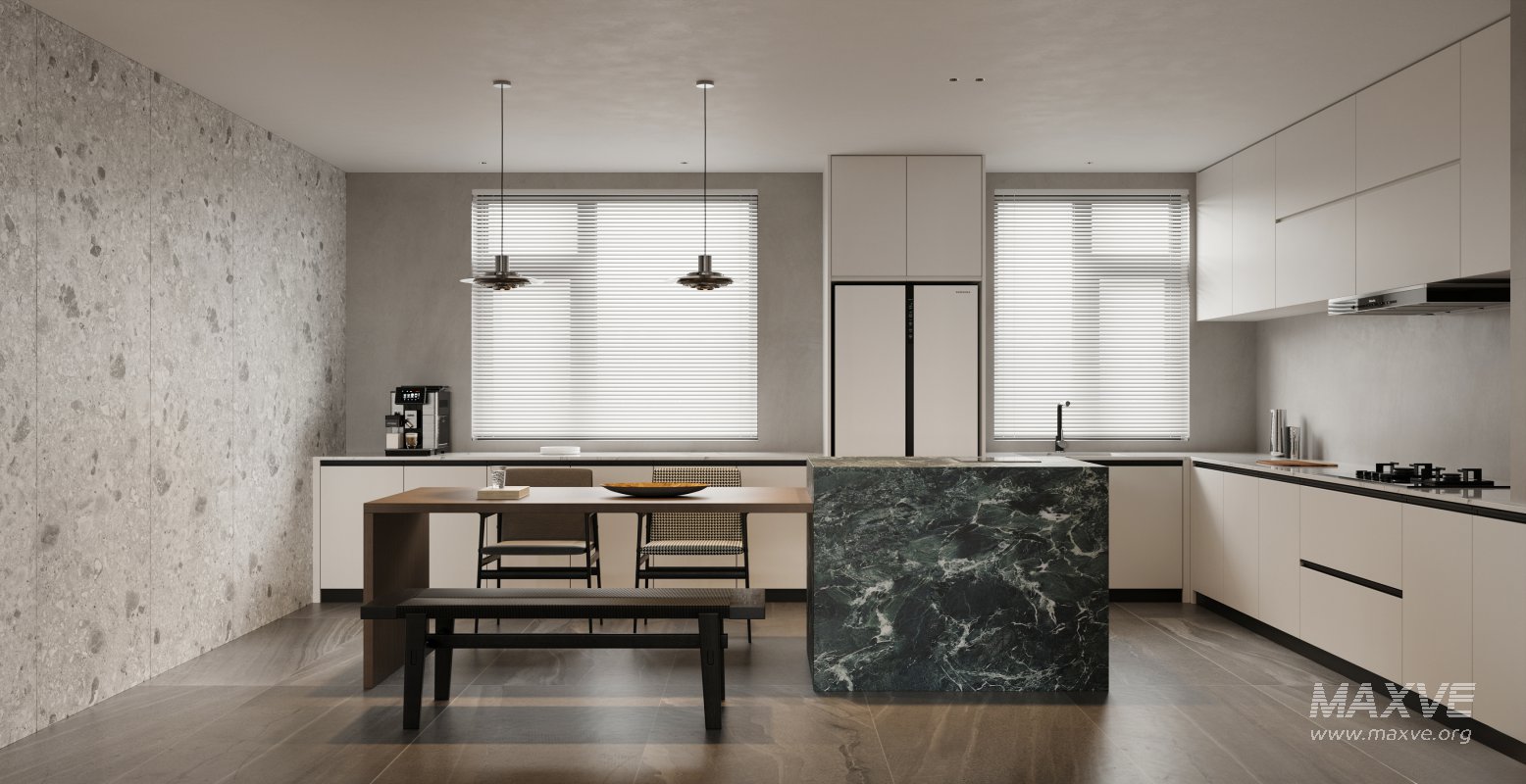 Modern living room and dining room kitchen interior scene - Image 5