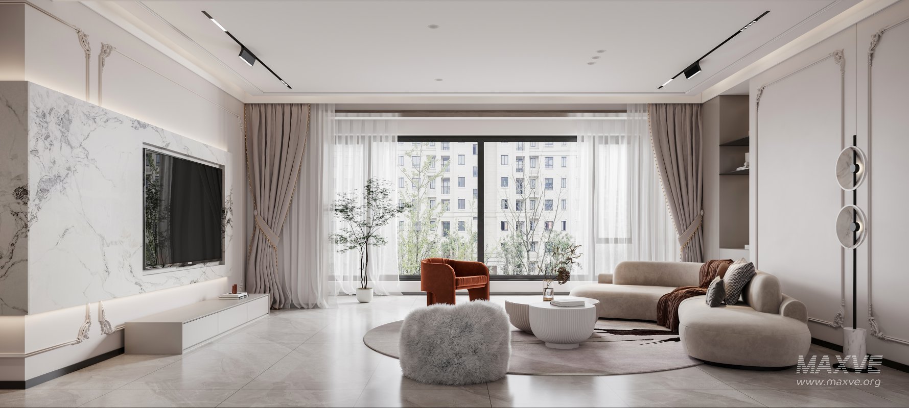 Modern living room and dining room kitchen interior scene - Image 9