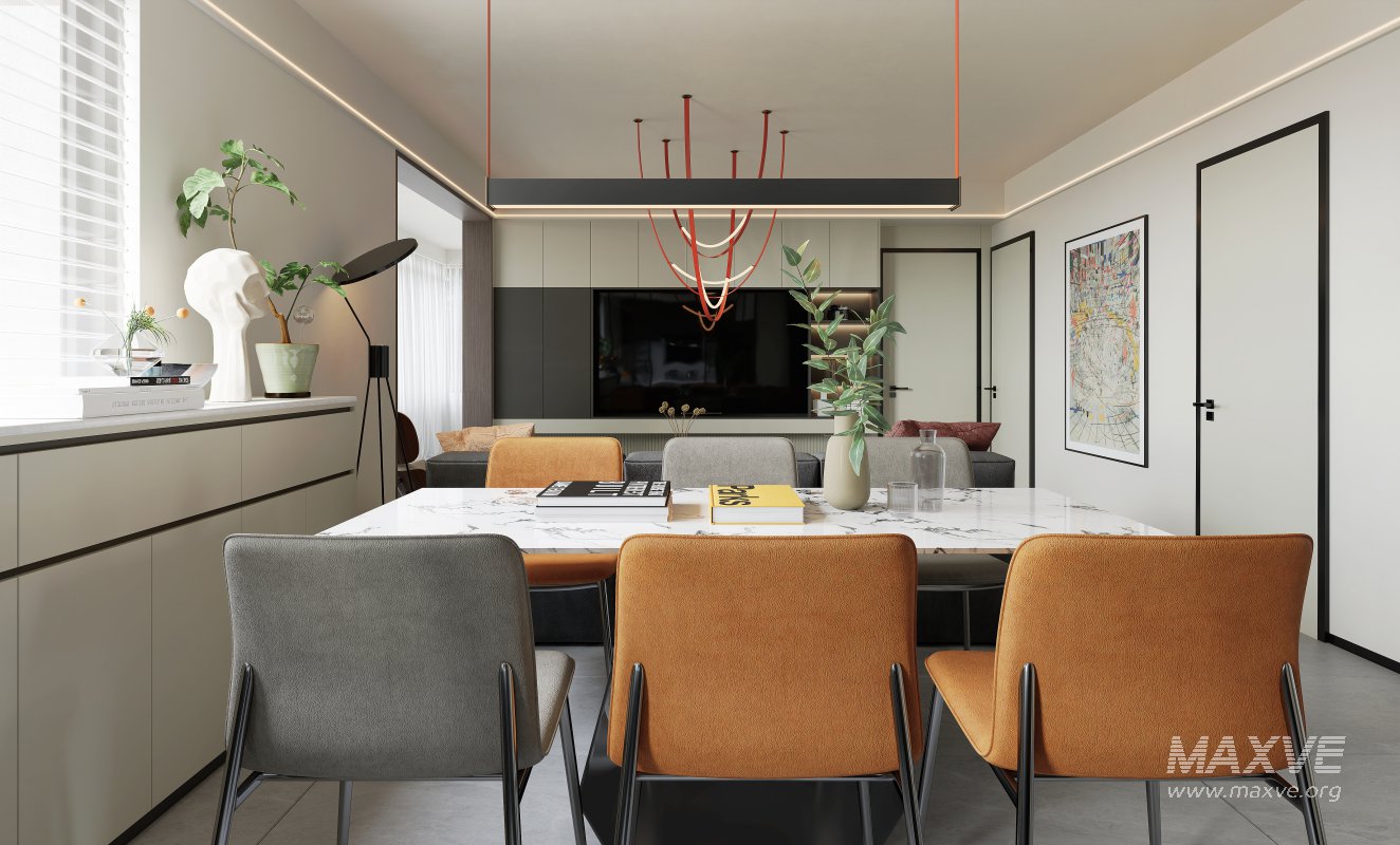 Modern living room and dining room interior scene - Image 5