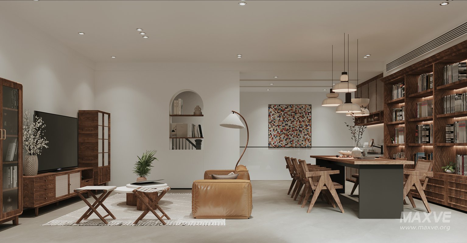 Modern living room and dining room interior scene - Image 1