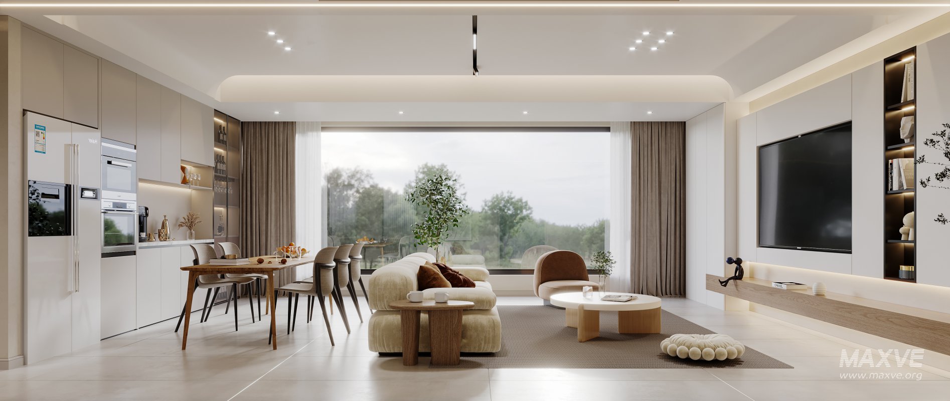 Modern living room and dining room interior scene - Image 1