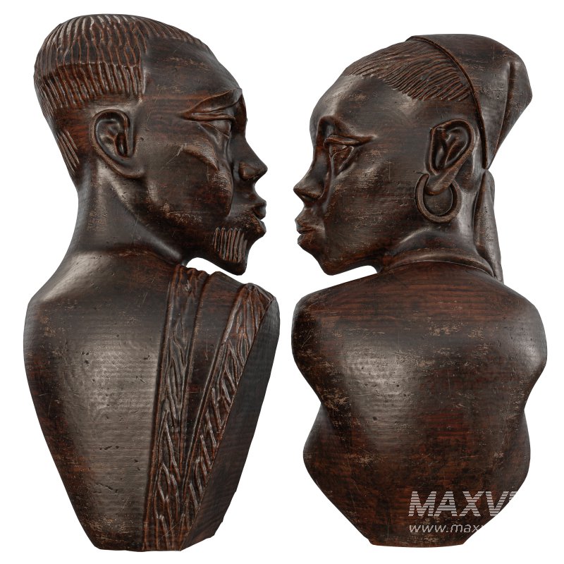 Wooden African Couple Statue - Image 3