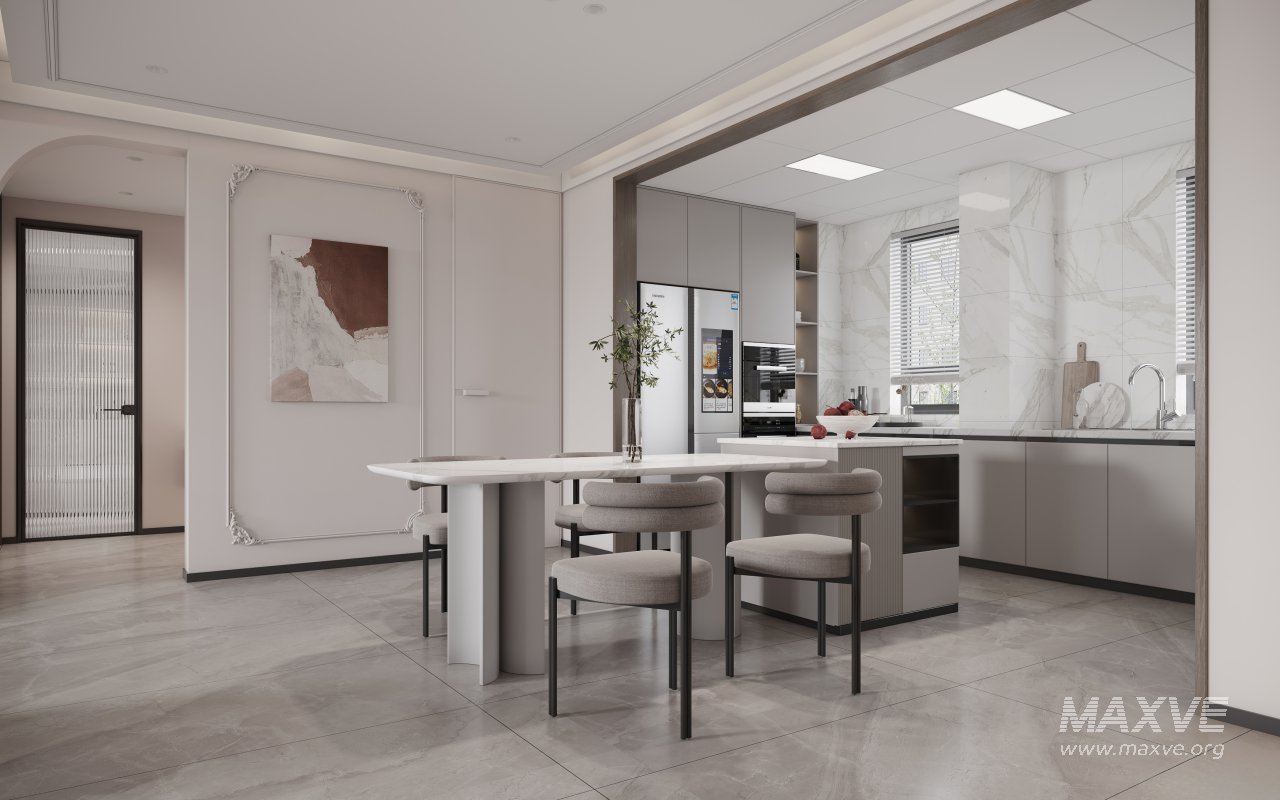 Modern living room and dining room kitchen interior scene - Image 4